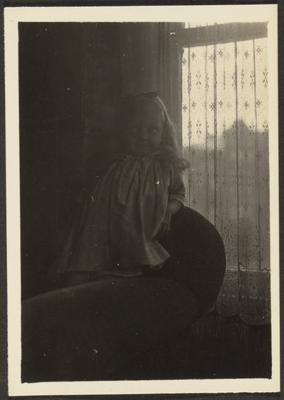 Little Girl Leaning on Chair Back by Louis Fleckenstein