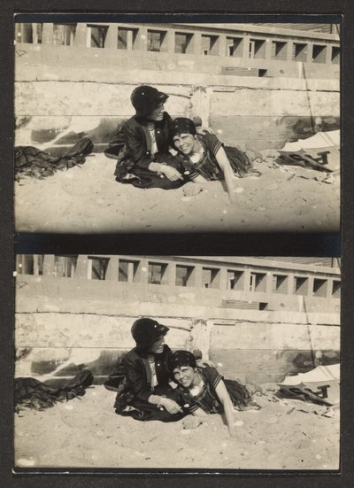 Two Women on Beach, Re-photographed by Louis Fleckenstein