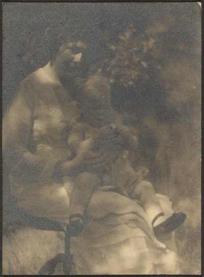 Woman and Child Seated in Garden by Louis Fleckenstein