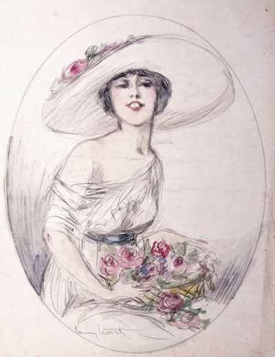 Girl with Bouquet of Flowers by Louis Icart
