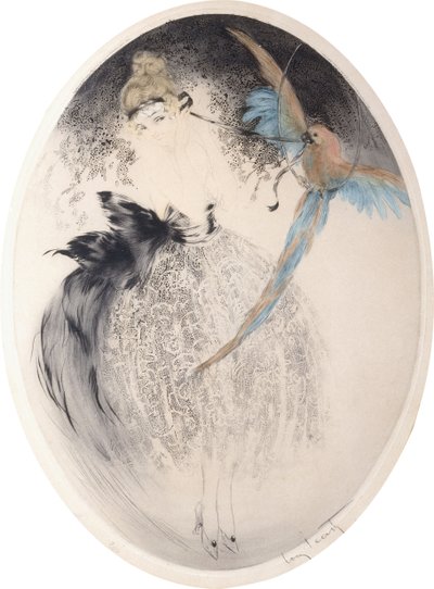 Lady with Parrot by Louis Icart