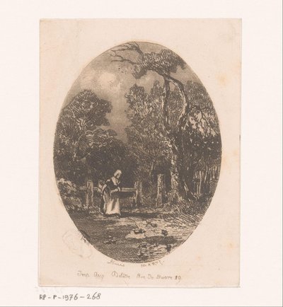 Landscape with Peasant Woman by a Fence by Louis Marvy