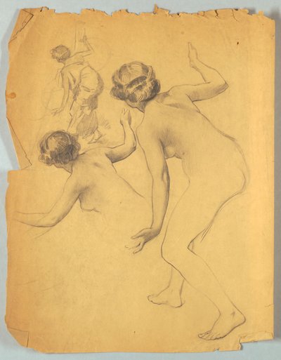 Study of Bending Nude Figure by Louis Schaettle