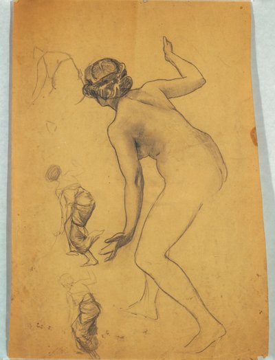 Study of Bending Nude Figure by Louis Schaettle