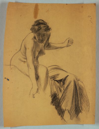 Study of Seated Nude Figure by Louis Schaettle