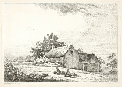 Farm Scene with Boys Bundling Wood by Louis Simon Lempereur