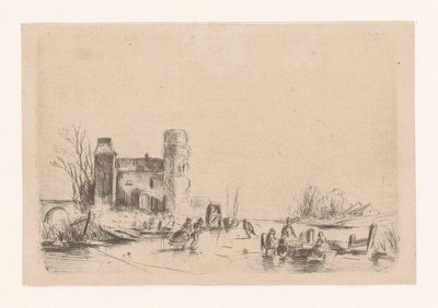 Skaters by a Castle by Louis Smets