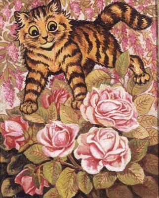 A Kitten Hiding in a Rose Bush by Louis Wain