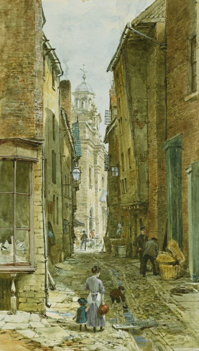 Figures in Harp Lane, Ludlow by Louise Ingram Rayner