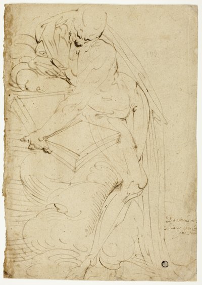 Standing Male Nude (Saint Jerome?) with Book by Luca Cambiaso