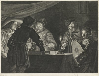 Tric-trac Players by Candlelight by Lucas Vorsterman (I)