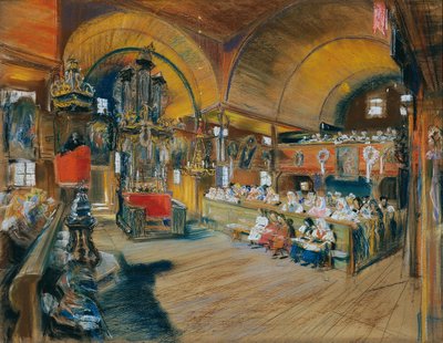 Interior of a Village Church by Ludwig Michalek