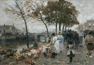 Flower market by the canal by Ludwig Munthe