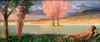 Adam and Eve in a Paradise Landscape by Ludwig von Hofmann