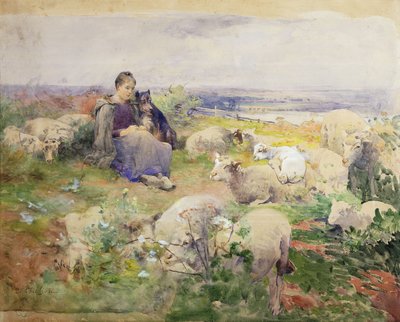 A Shepherdess with Her Flock by Luigi Chialiva