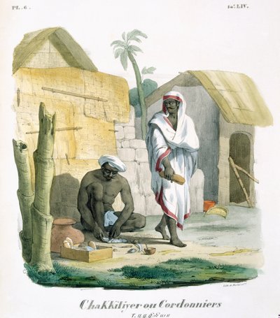 Making rope sandals, 1827-35 by M.E. Burnouf