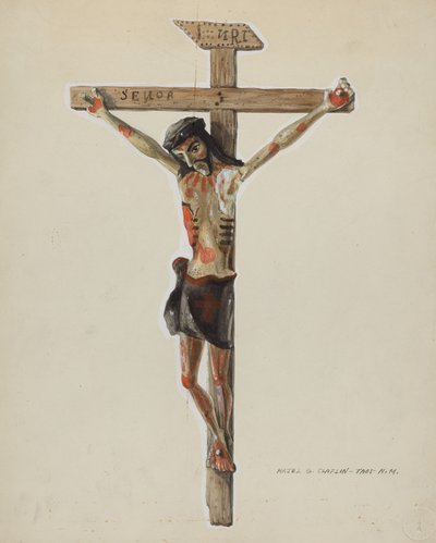 Painted Wooden Crucifix by Majel G. Claflin