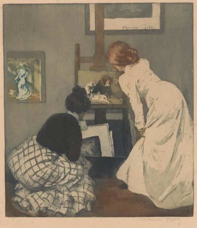 Two Women Looking at Prints by Manuel Robbe