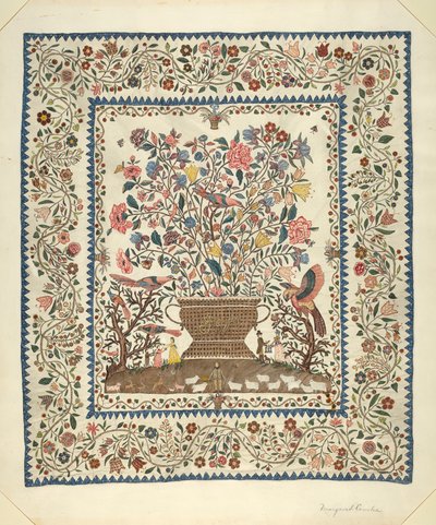 Applique and Embroidered Coverlet by Margaret Concha