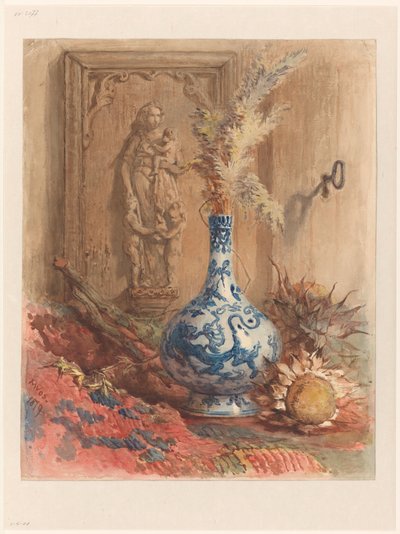 Still Life with Chinese Vase and Dried Sunflowers by Maria Vos