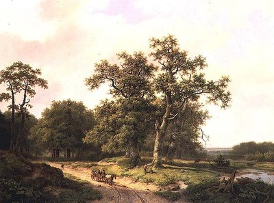 Wooded Landscape with Peasants by Marinus Adrianus Koekkoek