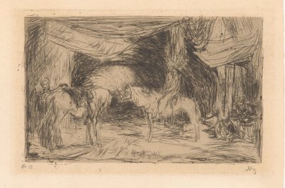 Bazaar in Smyrna by Marius Bauer (signed by artist)