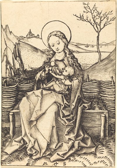 Virgin and Child on a Grassy Bench by Martin Schongauer