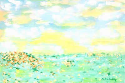 Flower Meadow and Cloudy Sky Yellow Apricot by Martina Konitzky
