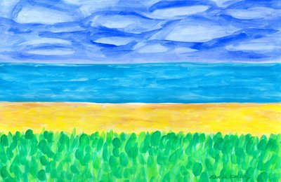Yellow Sandy Beach by the Turquoise Sea by Martina Konitzky