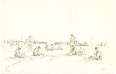 Fishermen Mending Nets on the Beach, Skagen by Martinus Rørbye