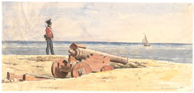 Sentry and Cannon on the Shore at Frederikshavn by Martinus Rørbye