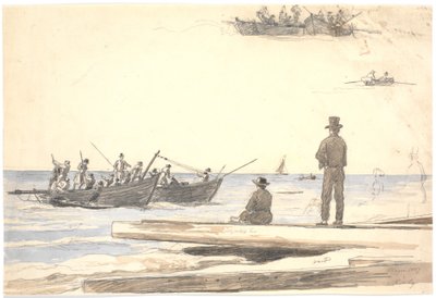 Two Fishing Boats Sailing Towards Skagen Beach by Martinus Rørbye