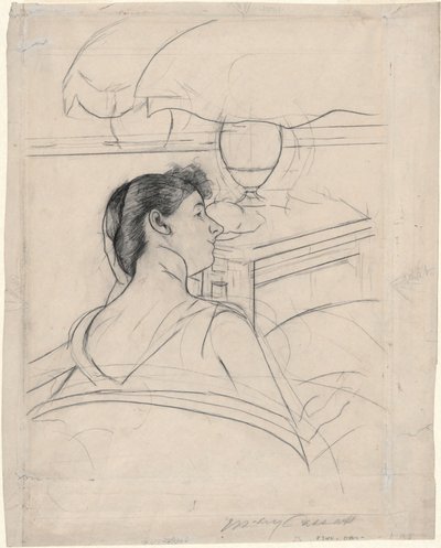 Woman and Lamp by Mary Cassatt