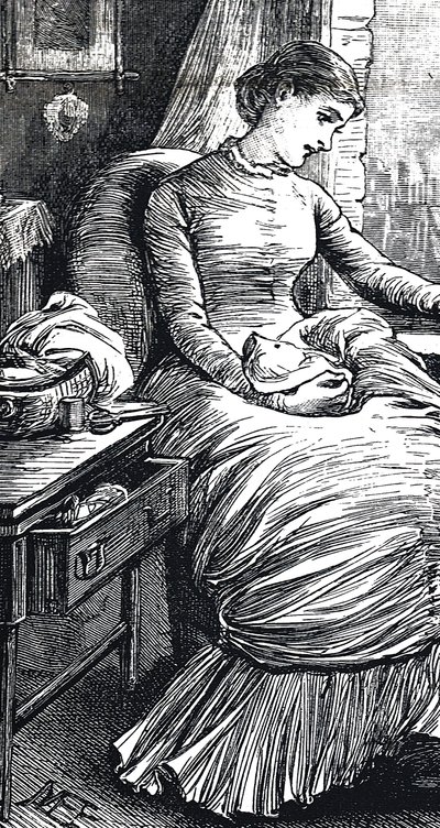 Woman Pausing from Her Mending by Mary Ellen Edwards