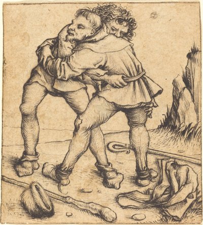 Two Peasants Fighting by Master of the Housebook