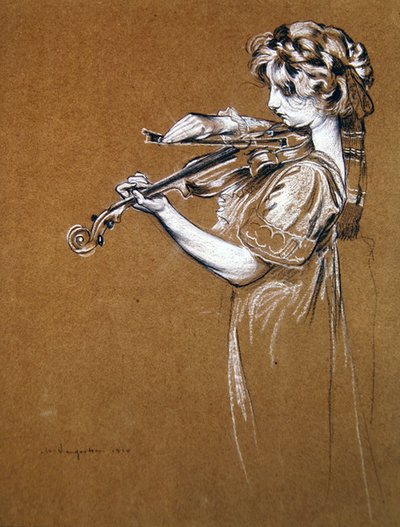 Young Girl Playing a Violin by Maurice Langaskens