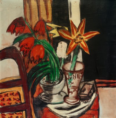 Red Tulip and Fire Lilies by Max Beckmann