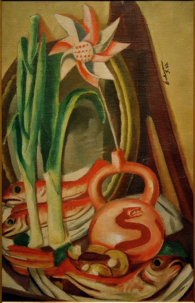 Still Life with Fish and Paper Flower by Max Beckmann