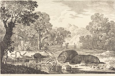 River Landscape with Two Beavers by Max Joseph Wagenbauer