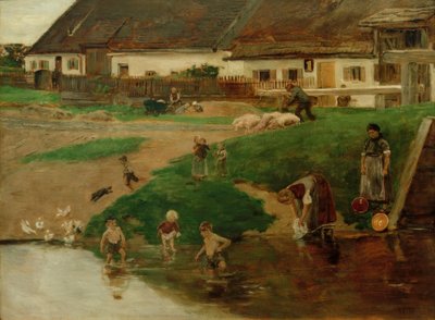 Village Pond in Etzenhausen - Village Idyll by Max Liebermann