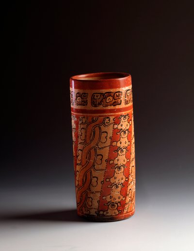 Polychrome Cylindrical Clay Vase. From Tikal by Mayan Mayan