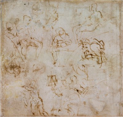 Eight Small Figure Studies, c1490-1560 by Michelangelo Buonarroti