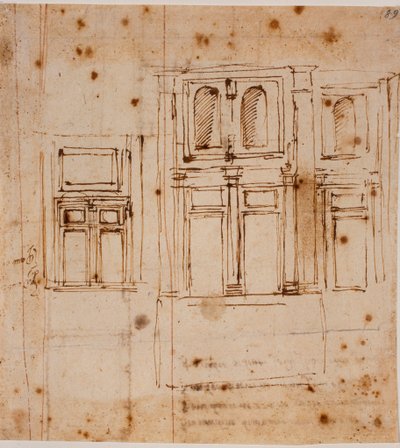 Wall elevations for the Laurenziana vestibule by Michelangelo Buonarroti