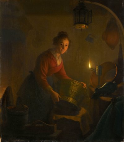 A Woman in a Kitchen by Candlelight by Michiel Versteegh