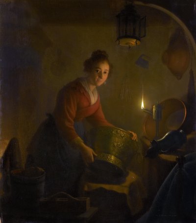 Woman in a Kitchen by Candlelight by Michiel Versteegh