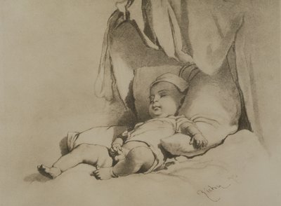 Baby Asleep on Bed by Mihaly von Zichy