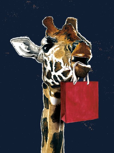 Birthday Giraffe on Midnight Blue by Mike Davis
