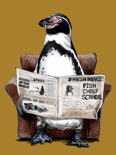 Retirement Penguin on Golden Yellow by Mike Davis