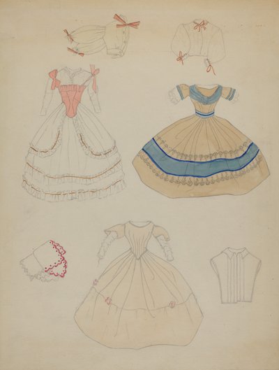Doll and Wardrobe, c. 1936 by Mina Lowry