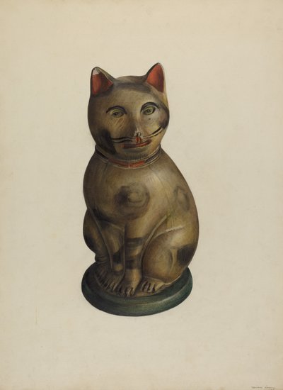 Pa. German Seated Chalkware Cat by Mina Lowry